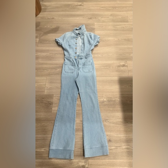 Fashion Nova Flirty Flare Denim Jumpsuit-light wash. Small. Like new. - Picture 4 of 7